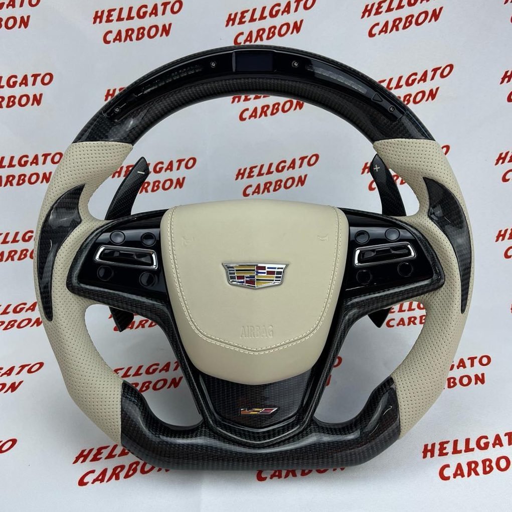 2019 Cadillac CTS-V Custom Gloss Black Carbon Fiber Steering Wheel | OEM Flat Bottom | Heated | LED Shift Lights