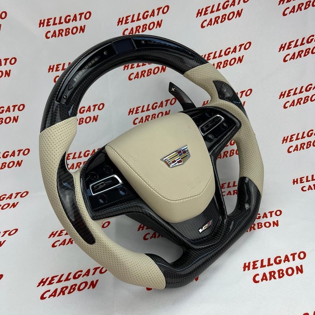 2019 Cadillac CTS-V Custom Gloss Black Carbon Fiber Steering Wheel | OEM Flat Bottom | Heated | LED Shift Lights - Image 3