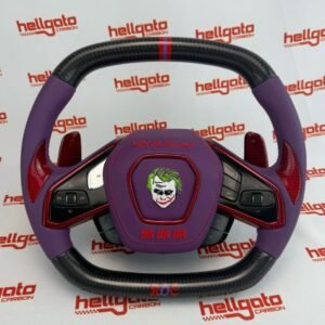 Chevrolet Corvette C8 Custom Gloss Black & Red Carbon Fiber OEM Steering Wheel | Heated | Joker Airbag | ROC Logo