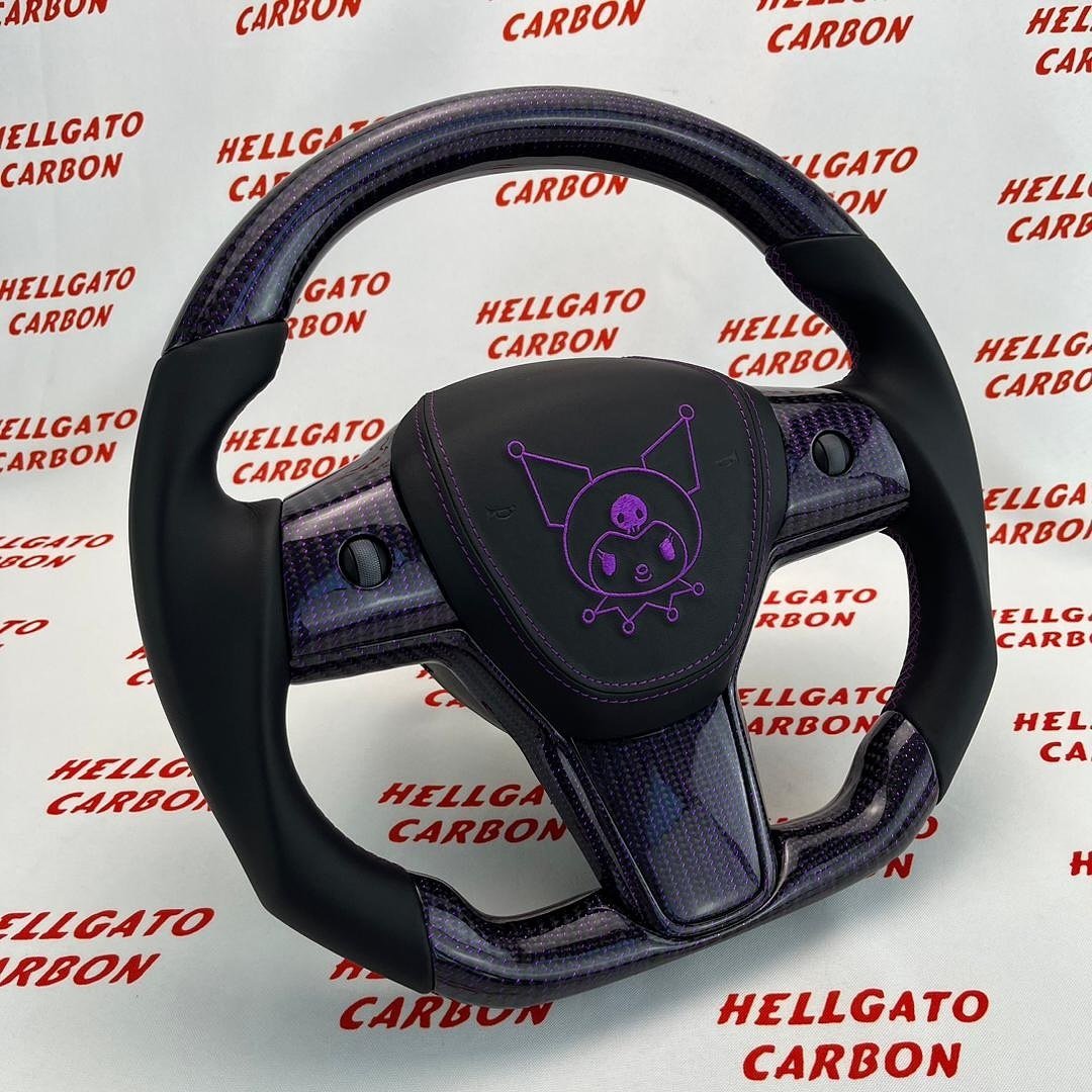 # **Custom 2021 Tesla Model Y Steering Wheel – Purple Reflective Carbon Fiber \| Flat Bottom \| OEM Style** - Image 2
