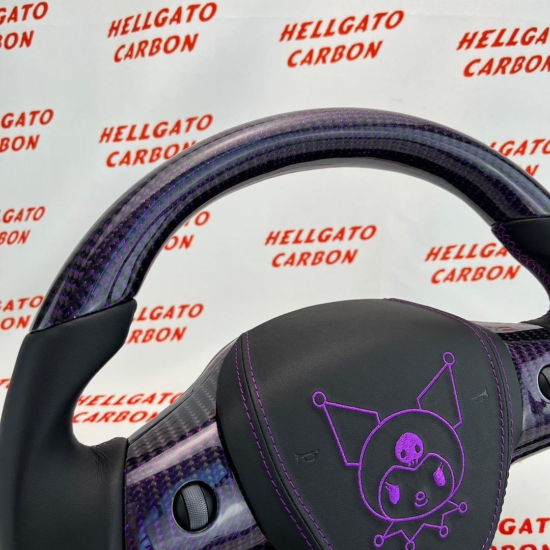 # **Custom 2021 Tesla Model Y Steering Wheel – Purple Reflective Carbon Fiber \| Flat Bottom \| OEM Style** - Image 3