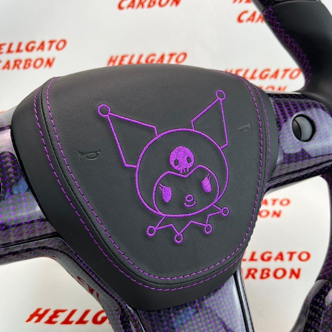 # **Custom 2021 Tesla Model Y Steering Wheel – Purple Reflective Carbon Fiber \| Flat Bottom \| OEM Style** - Image 4