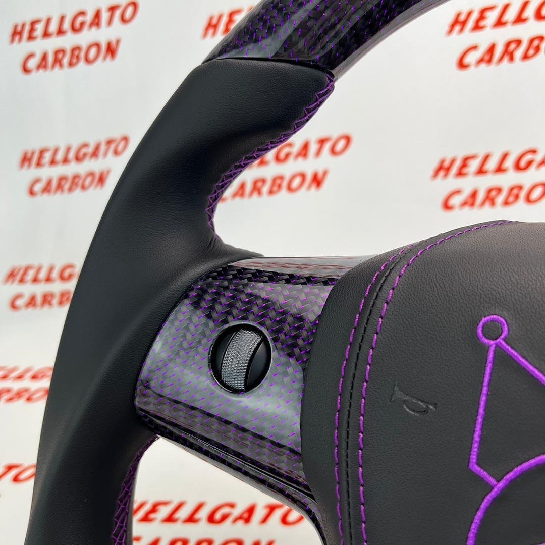 # **Custom 2021 Tesla Model Y Steering Wheel – Purple Reflective Carbon Fiber \| Flat Bottom \| OEM Style** - Image 6