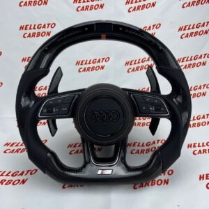 Custom 2011 Audi S5 Upgraded Style Steering Wheel – Gloss Black Carbon Fiber | Flat Bottom | LED Shift Lights | Extended Paddle Shifters