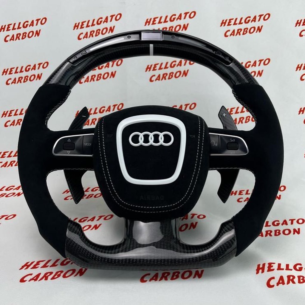 # **Custom 2012 Audi S5 OEM Carbon Fiber Steering Wheel – Gloss Black Carbon \| Flat Bottom \| LED Shift Lights \| Alcantara**