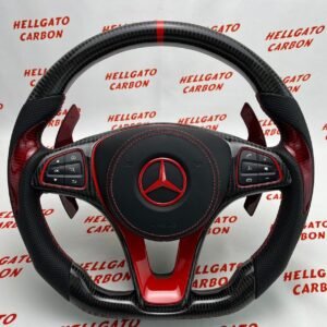 Custom 2016 Mercedes-Benz CLA250 OEM Steering Wheel – Gloss Black Carbon Fiber | Flat Bottom | Red Carbon Accents