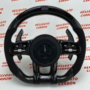 Custom 2020 Mercedes-Benz C63 AMG Steering Wheel – Gloss Black Carbon Fiber | Flat Bottom | LED Shift Lights | Alcantara