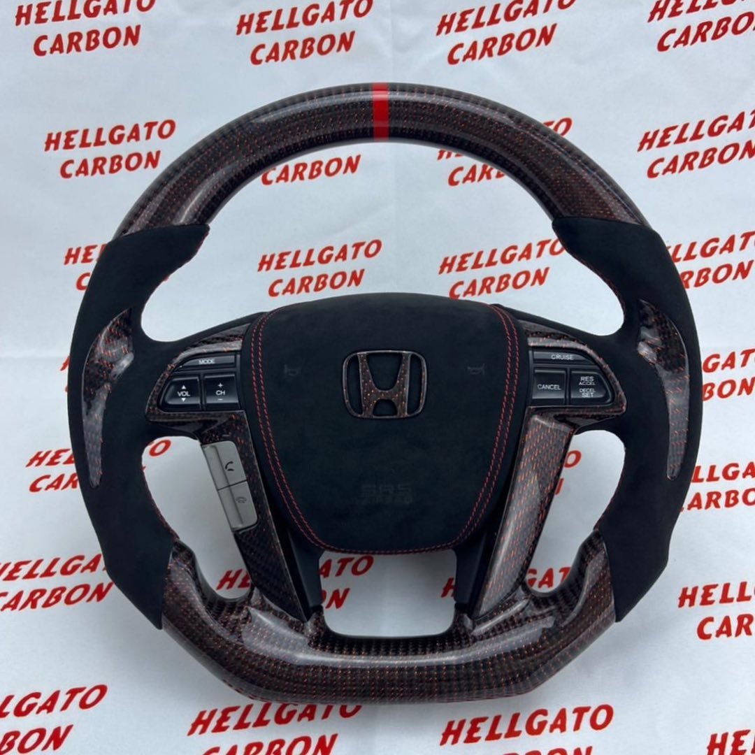 Custom 2013 Honda Pilot OEM Steering Wheel – Red Reflective Carbon Fiber | Flat Bottom | Alcantara