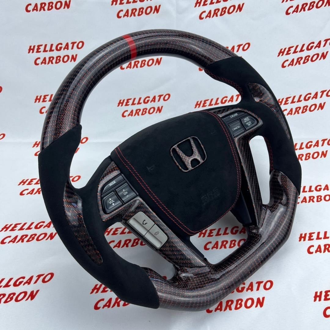 Custom 2013 Honda Pilot OEM Steering Wheel – Red Reflective Carbon Fiber | Flat Bottom | Alcantara - Image 2
