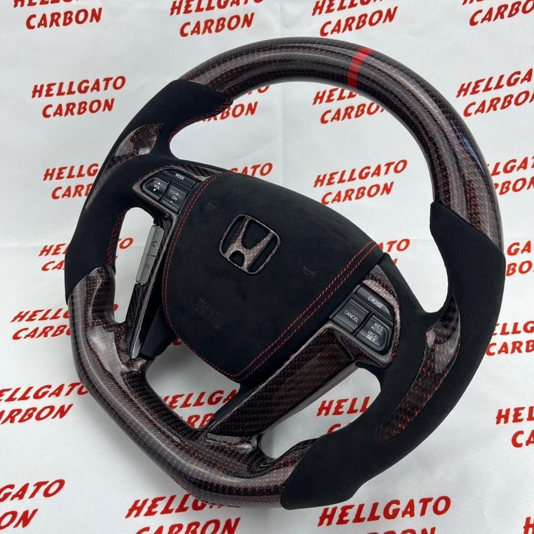 Custom 2013 Honda Pilot OEM Steering Wheel – Red Reflective Carbon Fiber | Flat Bottom | Alcantara - Image 3