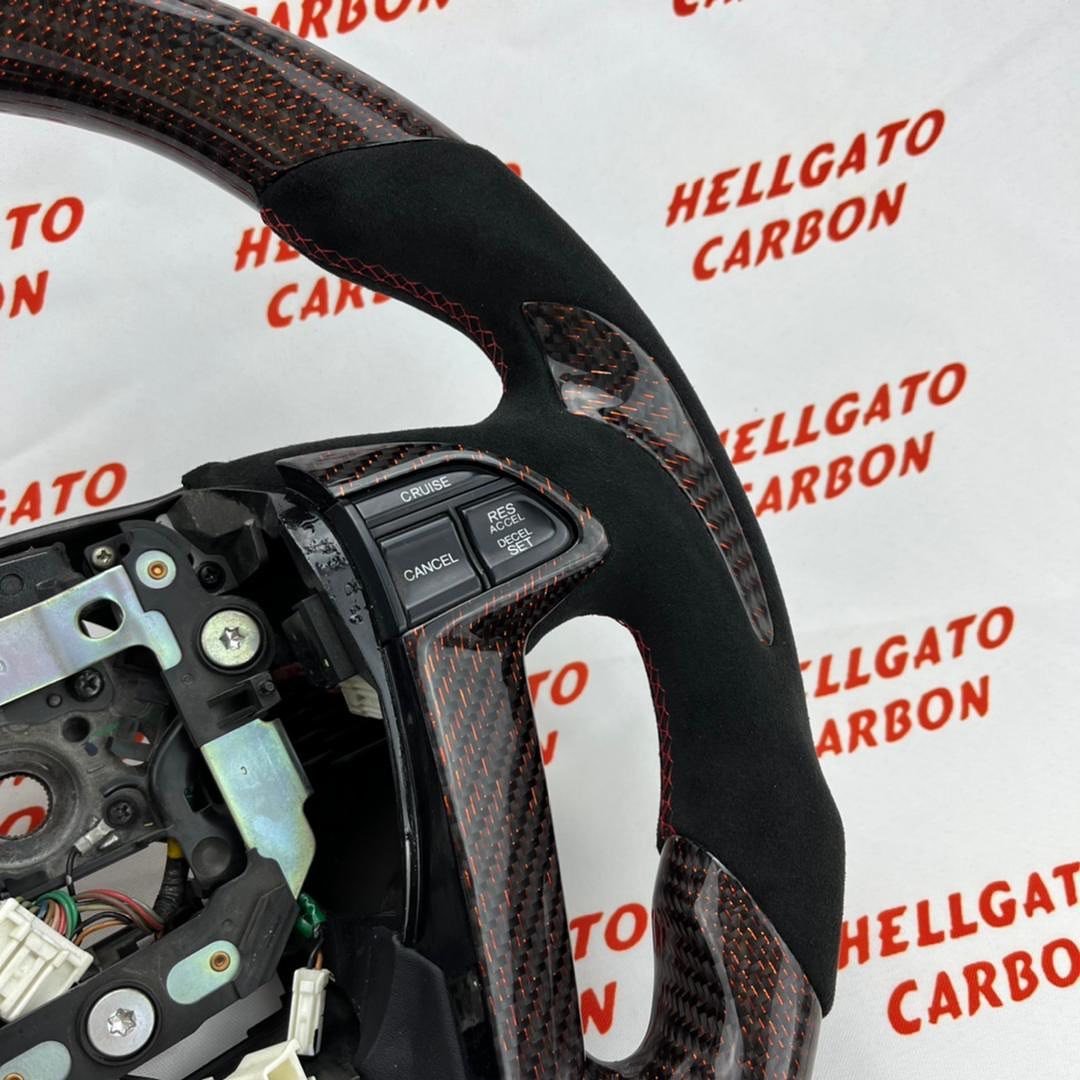 Custom 2013 Honda Pilot OEM Steering Wheel – Red Reflective Carbon Fiber | Flat Bottom | Alcantara - Image 4