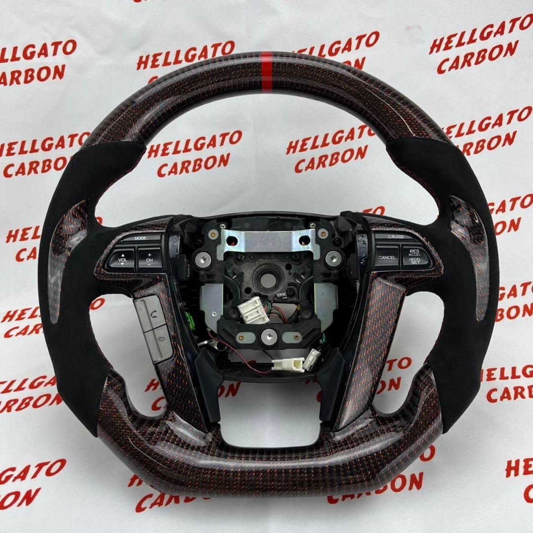 Custom 2013 Honda Pilot OEM Steering Wheel – Red Reflective Carbon Fiber | Flat Bottom | Alcantara - Image 5