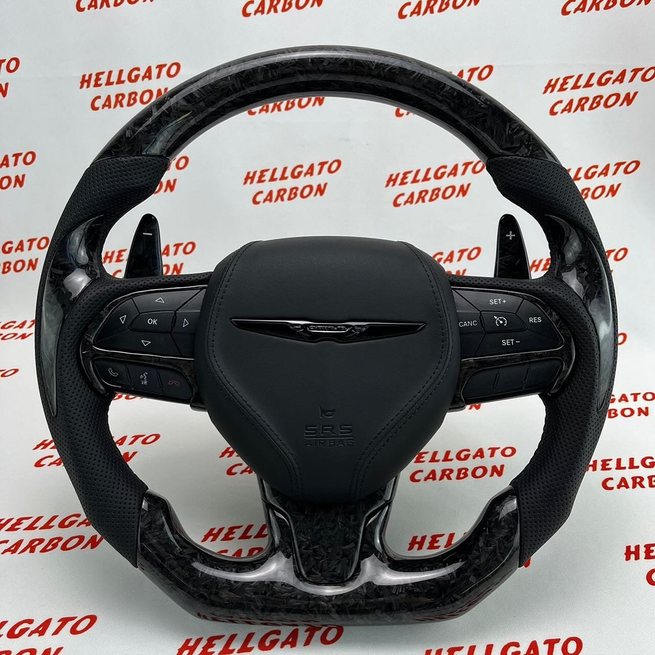 Custom 2015–2023 Chrysler 300 Genuine OEM Steering Wheel – Black Forged Carbon Fiber | Flat Bottom | Performance Upgrade