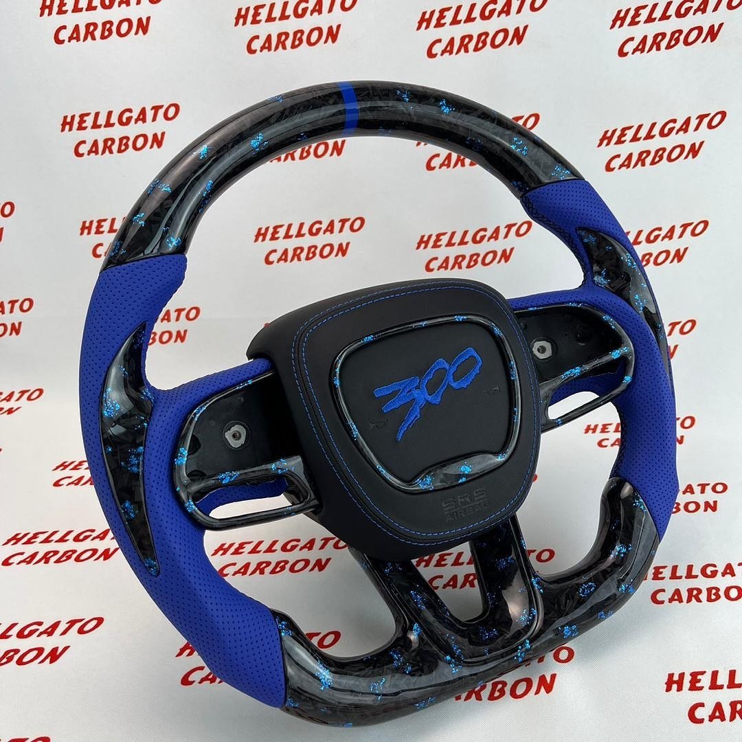 # **Custom 2015–2023 Chrysler 300 to Dodge SRT Conversion Steering Wheel – Blue Forged Carbon Fiber \| Flat Bottom \| OEM Performance Upgrade** - Image 2