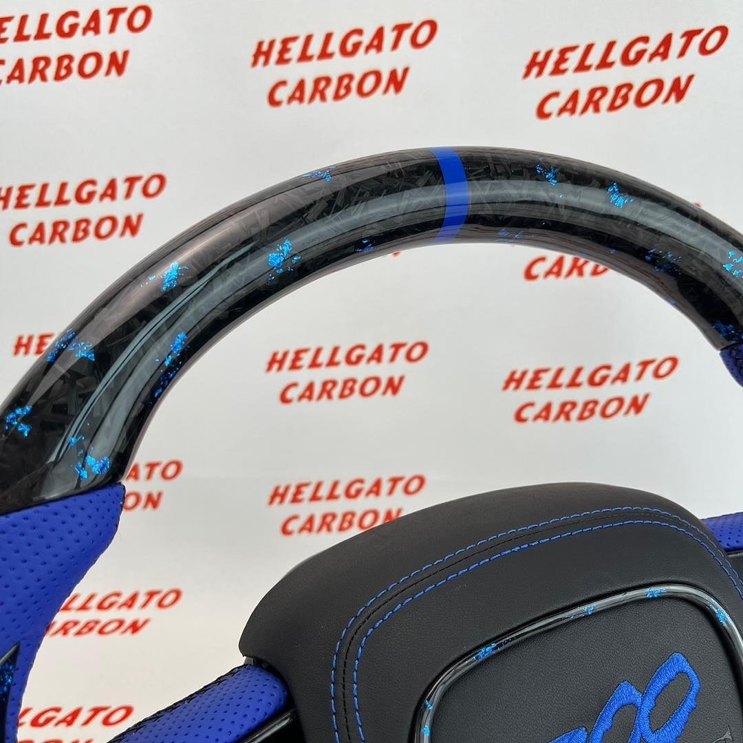 # **Custom 2015–2023 Chrysler 300 to Dodge SRT Conversion Steering Wheel – Blue Forged Carbon Fiber \| Flat Bottom \| OEM Performance Upgrade** - Image 3