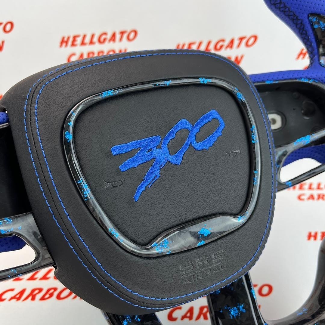 # **Custom 2015–2023 Chrysler 300 to Dodge SRT Conversion Steering Wheel – Blue Forged Carbon Fiber \| Flat Bottom \| OEM Performance Upgrade** - Image 4