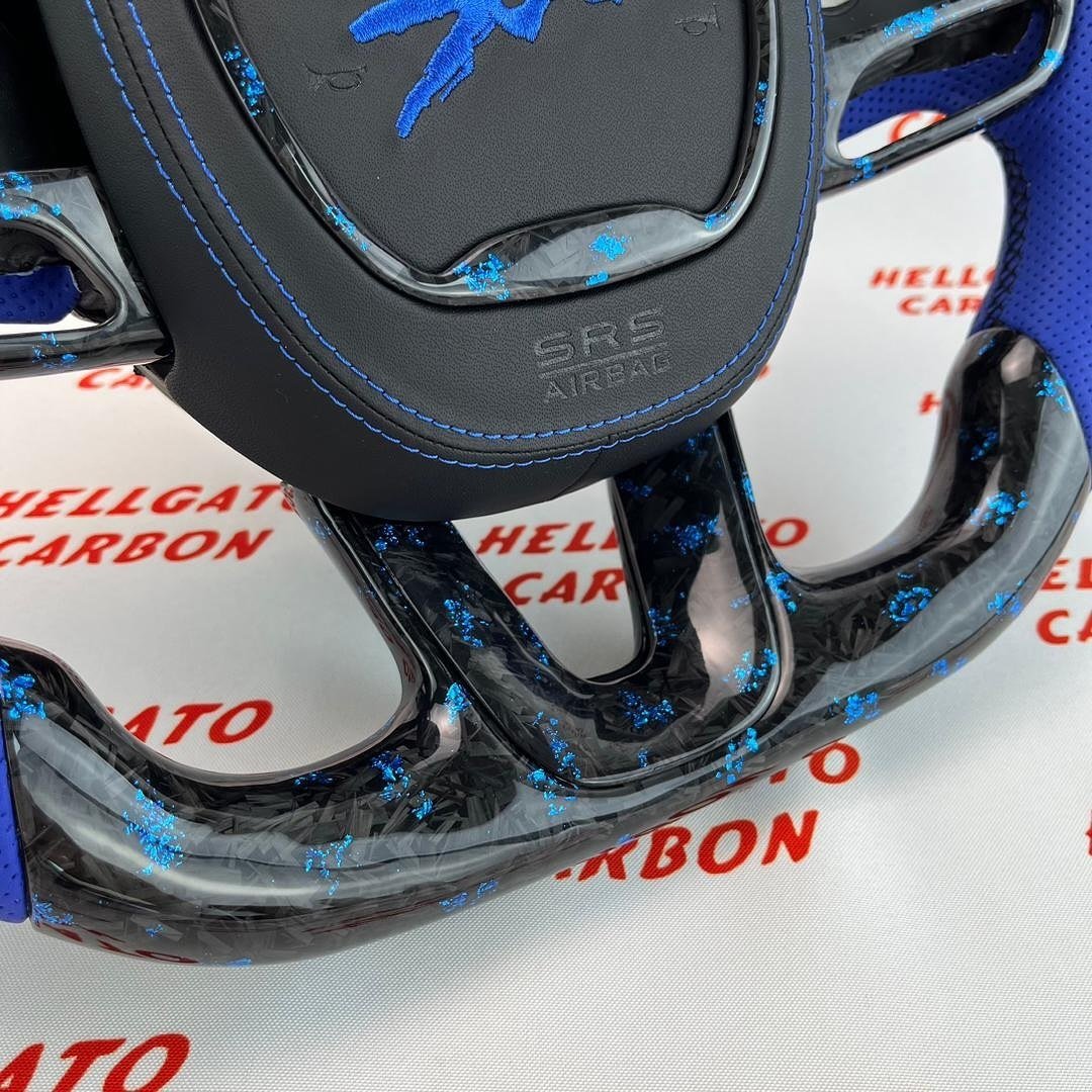 # **Custom 2015–2023 Chrysler 300 to Dodge SRT Conversion Steering Wheel – Blue Forged Carbon Fiber \| Flat Bottom \| OEM Performance Upgrade** - Image 5