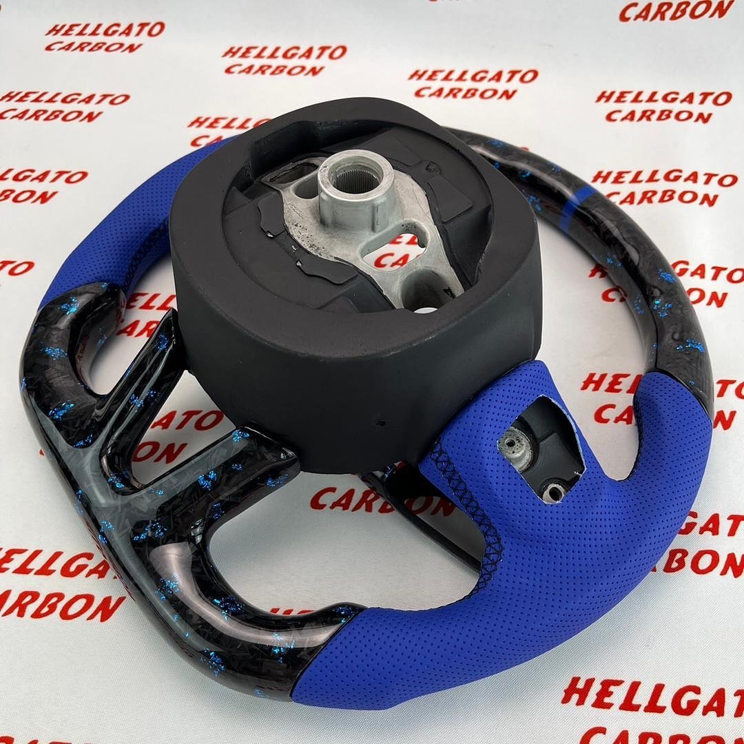 # **Custom 2015–2023 Chrysler 300 to Dodge SRT Conversion Steering Wheel – Blue Forged Carbon Fiber \| Flat Bottom \| OEM Performance Upgrade** - Image 6