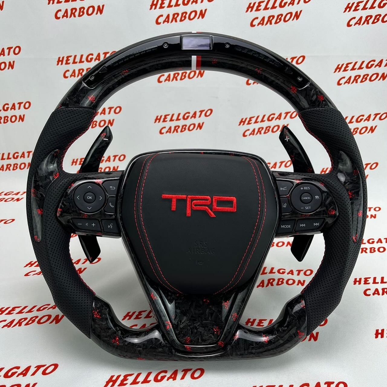 2022 Toyota Camry TRD Custom Red Forged Carbon Fiber Steering Wheel | OEM Flat Bottom | LED Shift Lights | TRD Performance - Image 2
