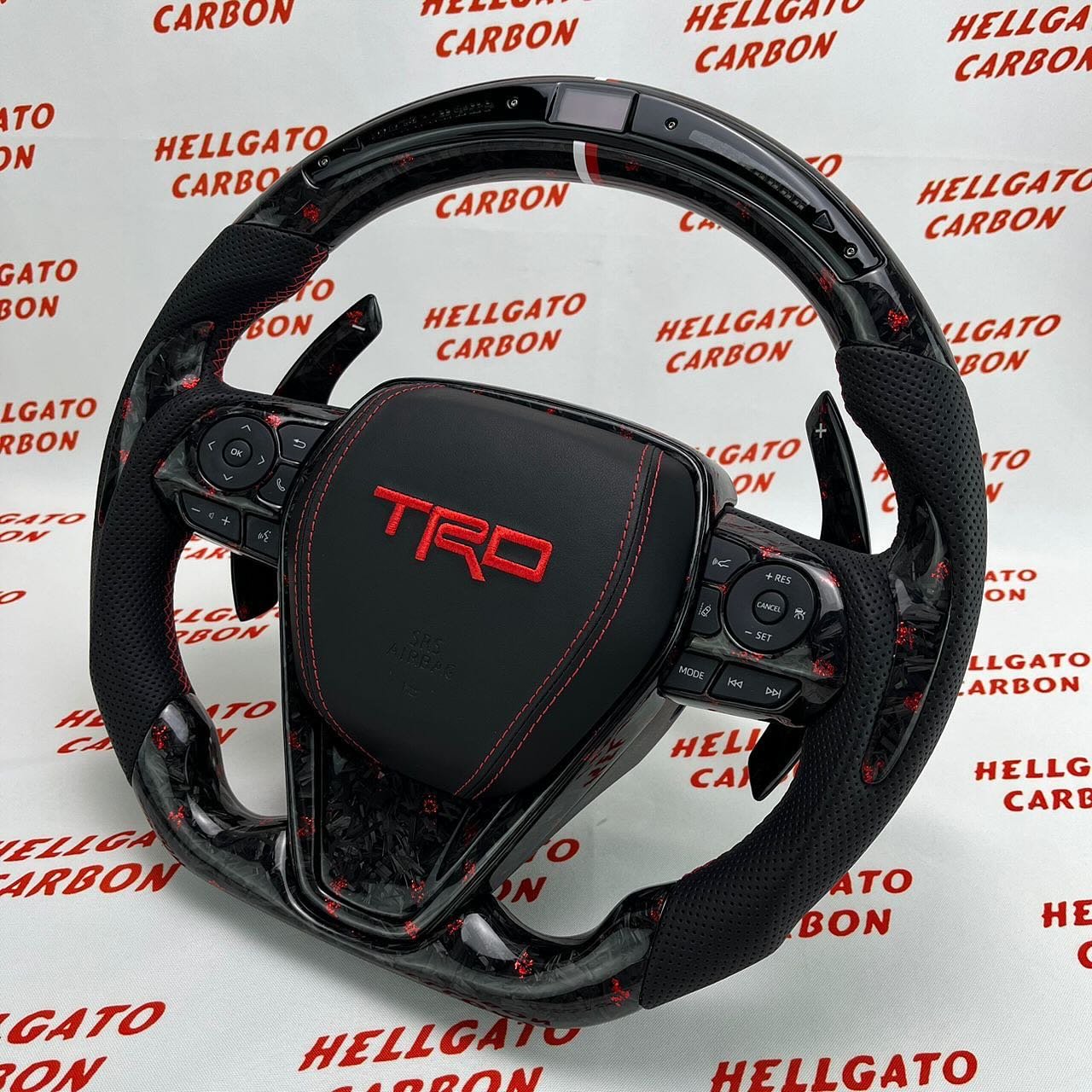 2022 Toyota Camry TRD Custom Red Forged Carbon Fiber Steering Wheel | OEM Flat Bottom | LED Shift Lights | TRD Performance - Image 3