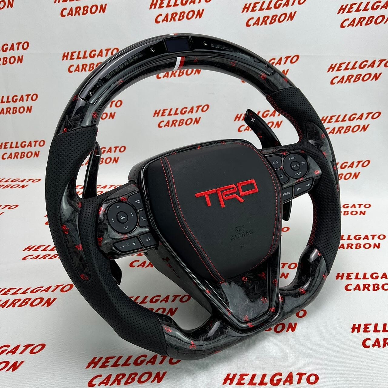 2022 Toyota Camry TRD Custom Red Forged Carbon Fiber Steering Wheel | OEM Flat Bottom | LED Shift Lights | TRD Performance - Image 4