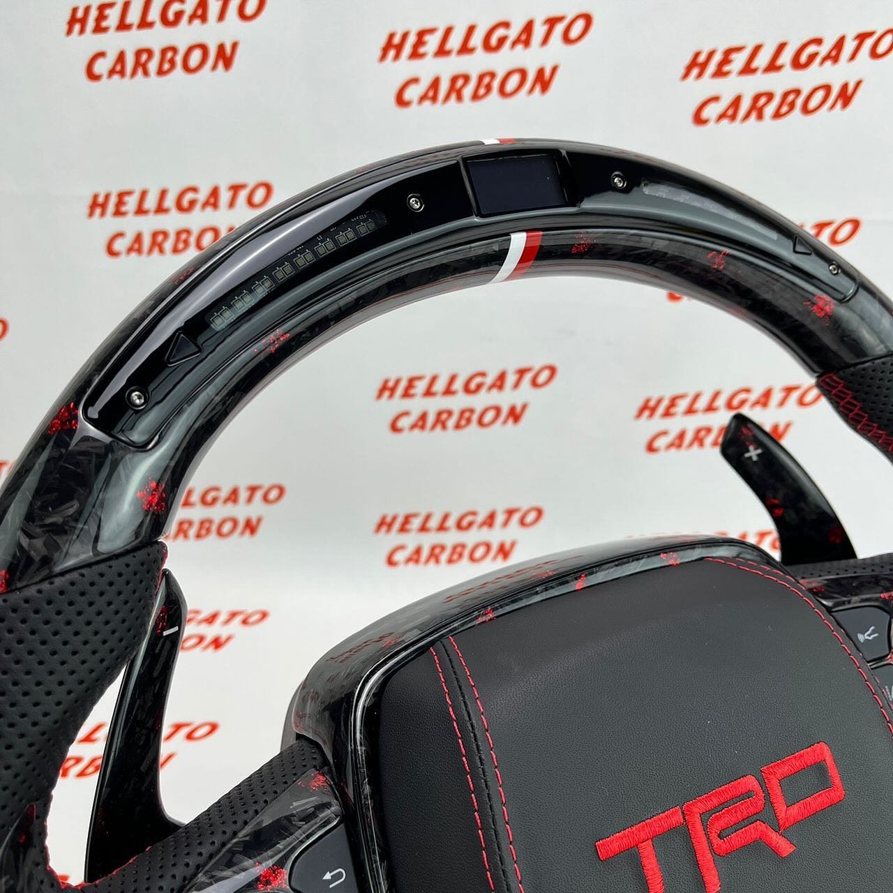 2022 Toyota Camry TRD Custom Red Forged Carbon Fiber Steering Wheel | OEM Flat Bottom | LED Shift Lights | TRD Performance - Image 5