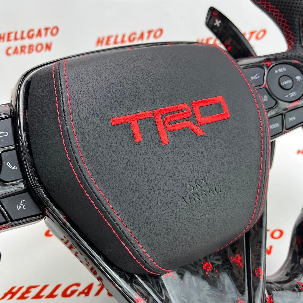 2022 Toyota Camry TRD Custom Red Forged Carbon Fiber Steering Wheel | OEM Flat Bottom | LED Shift Lights | TRD Performance - Image 6