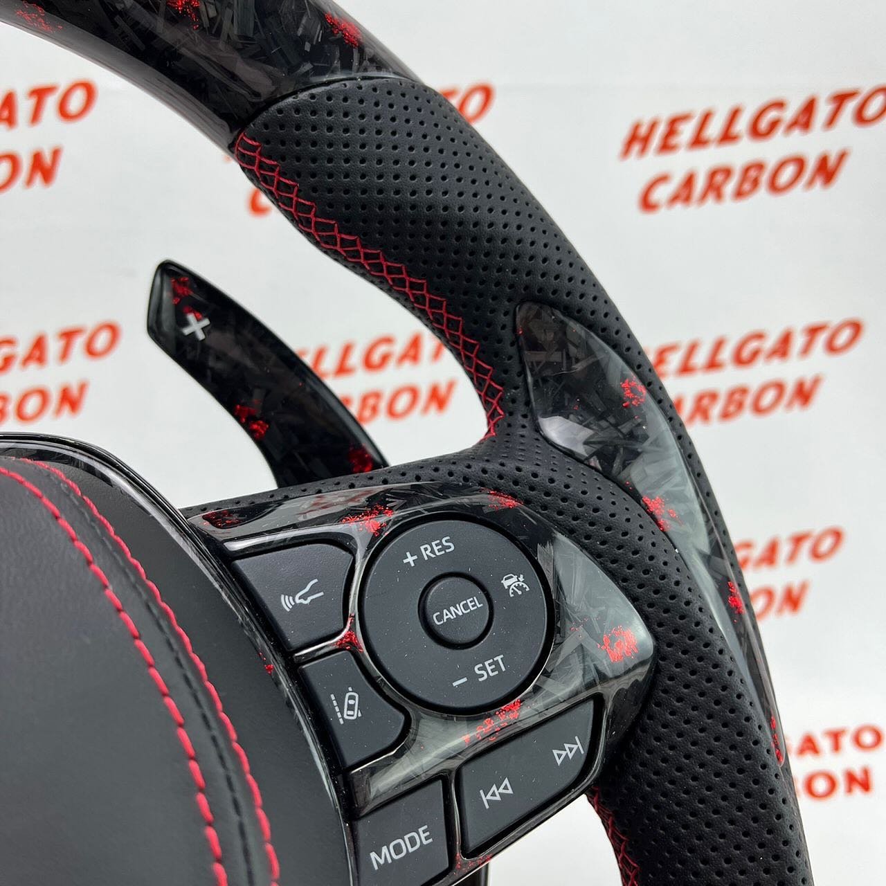 2022 Toyota Camry TRD Custom Red Forged Carbon Fiber Steering Wheel | OEM Flat Bottom | LED Shift Lights | TRD Performance - Image 8