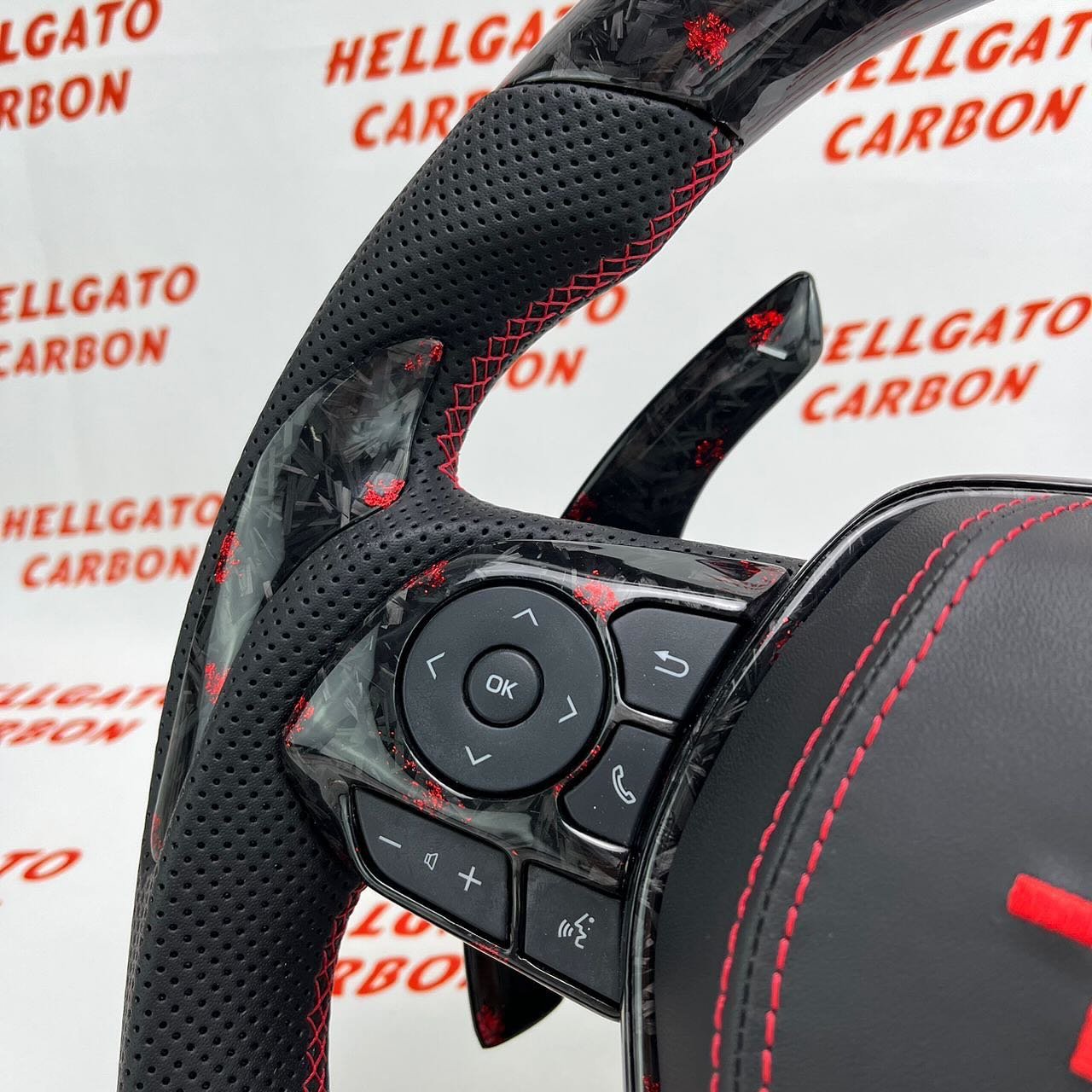 2022 Toyota Camry TRD Custom Red Forged Carbon Fiber Steering Wheel | OEM Flat Bottom | LED Shift Lights | TRD Performance - Image 9